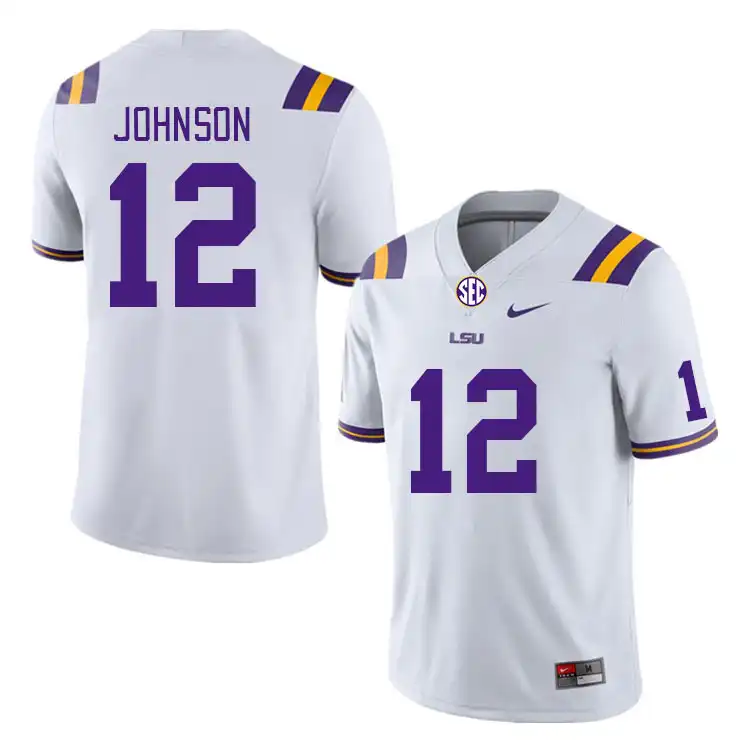 Men's LSU Tigers JK Johnson #12 White NCAA Football Jersey